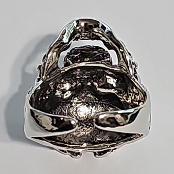 Mens Gothic Skull Ring Green Eyes W/Engraving Skulls Adjustable Open Band Alloy - Picture 5 of 6